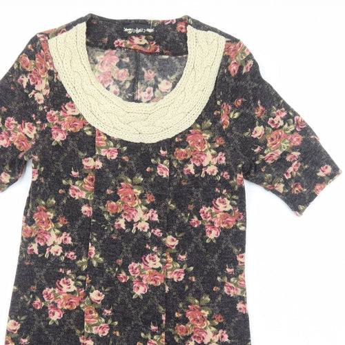 Angeltye Womens Brown Floral Cotton Jumper Dress Size M Round Neck Pullover