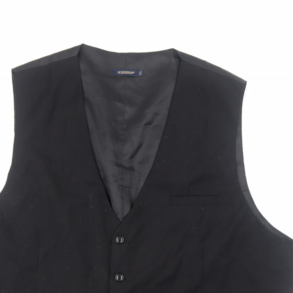 Hisdern Mens Black Polyester Jacket Suit Waistcoat Size 3XL Regular