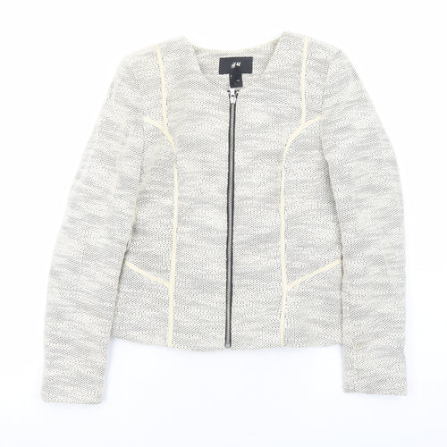H&M Womens Ivory Geometric Jacket Size 8 Zip