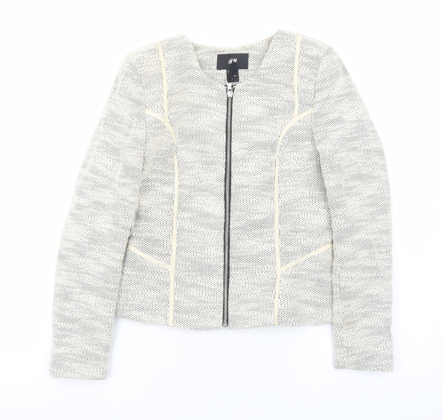H&M Womens Ivory Geometric Jacket Size 8 Zip