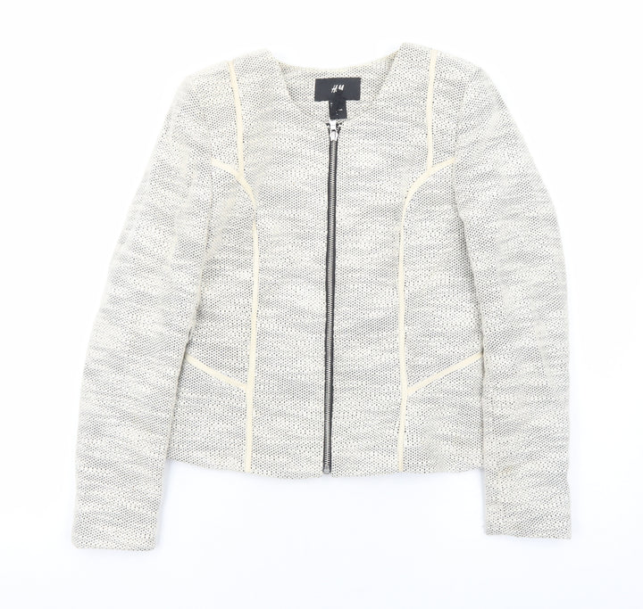 H&M Womens Ivory Geometric Jacket Size 8 Zip