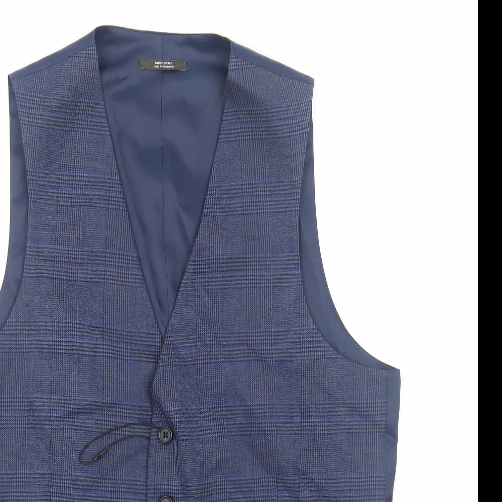 Marks and Spencer Mens Blue Plaid Polyester Jacket Suit Waistcoat Size M Regular