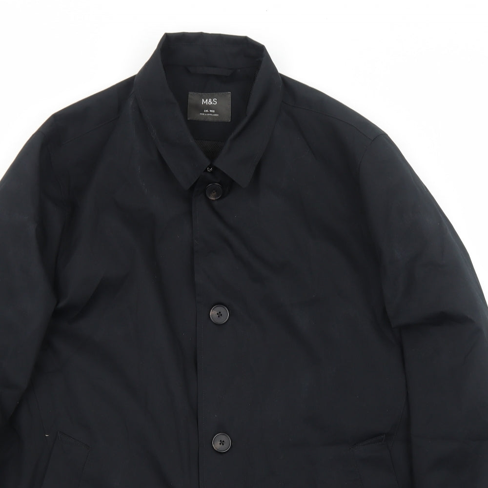 Marks and Spencer Mens Black Overcoat Coat Size 3XL Button