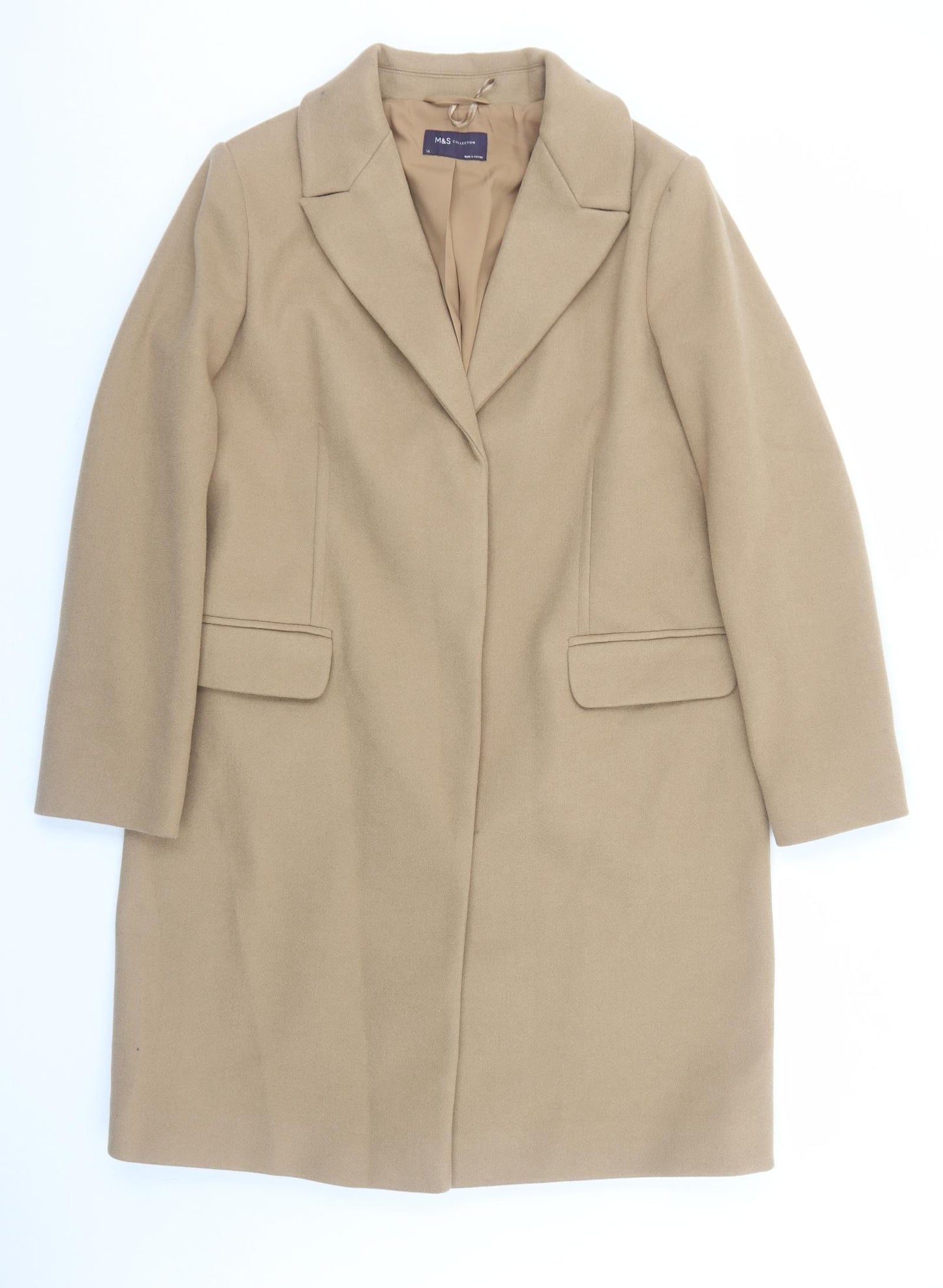 Marks and Spencer Womens Brown Overcoat Coat Size 14 Button