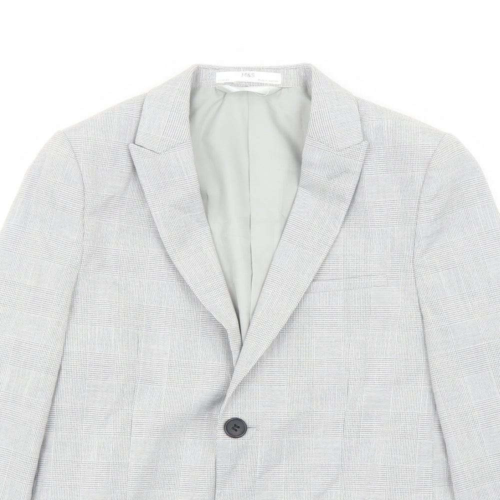 Marks and Spencer Boys Grey Plaid Jacket Blazer Size 11-12 Years Button