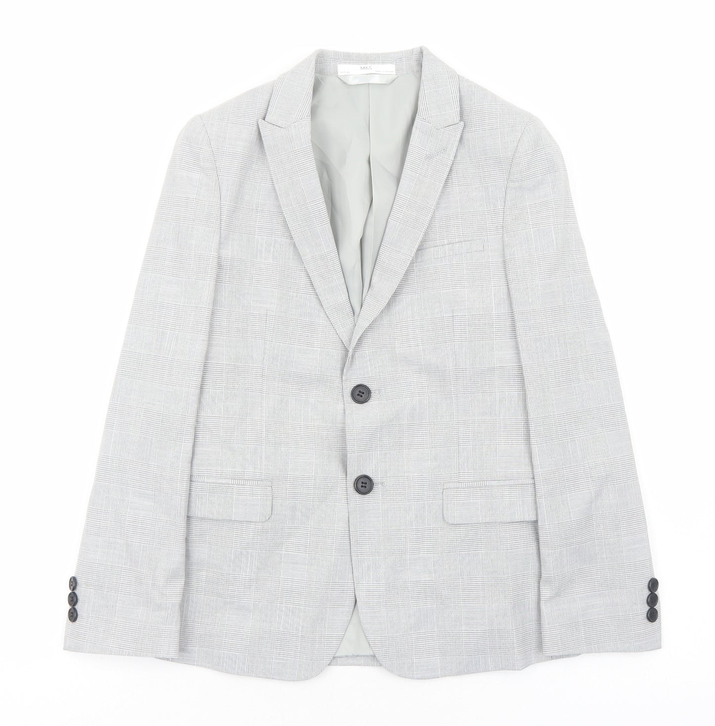 Marks and Spencer Boys Grey Plaid Jacket Blazer Size 10-11 Years Button