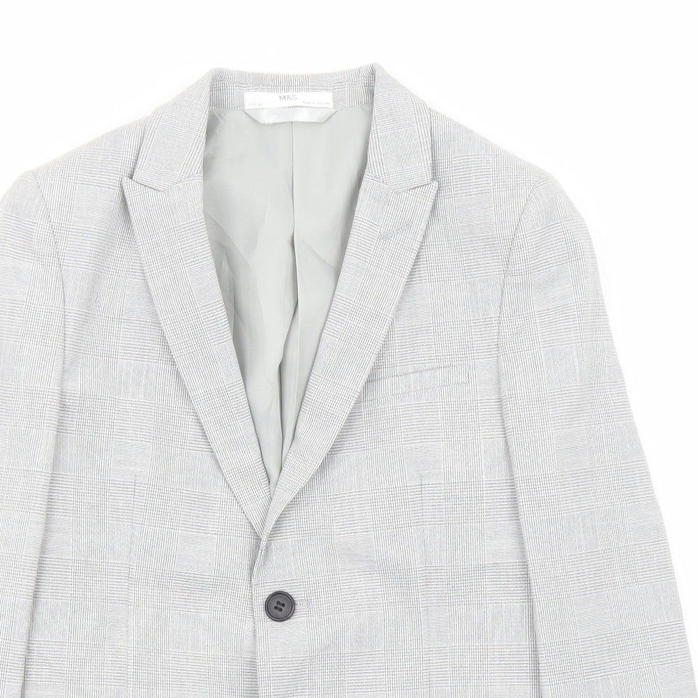 Marks and Spencer Boys Grey Plaid Jacket Blazer Size 10-11 Years Button