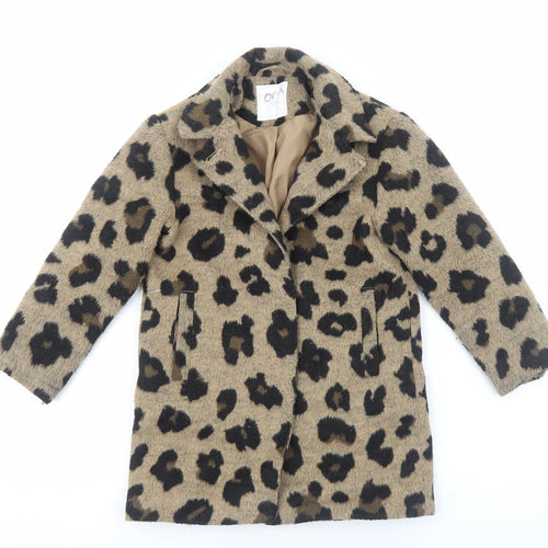 NEXT Girls Brown Animal Print Overcoat Coat Size 6 Years Snap