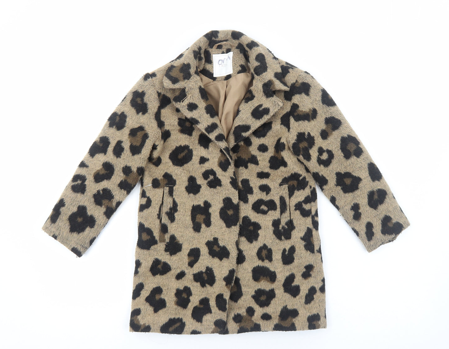 NEXT Girls Brown Animal Print Overcoat Coat Size 6 Years Snap