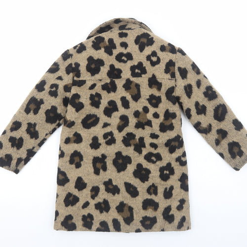 NEXT Girls Brown Animal Print Overcoat Coat Size 6 Years Snap