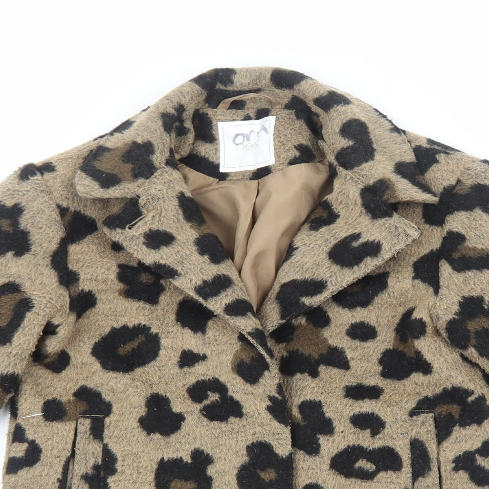 NEXT Girls Brown Animal Print Overcoat Coat Size 6 Years Snap