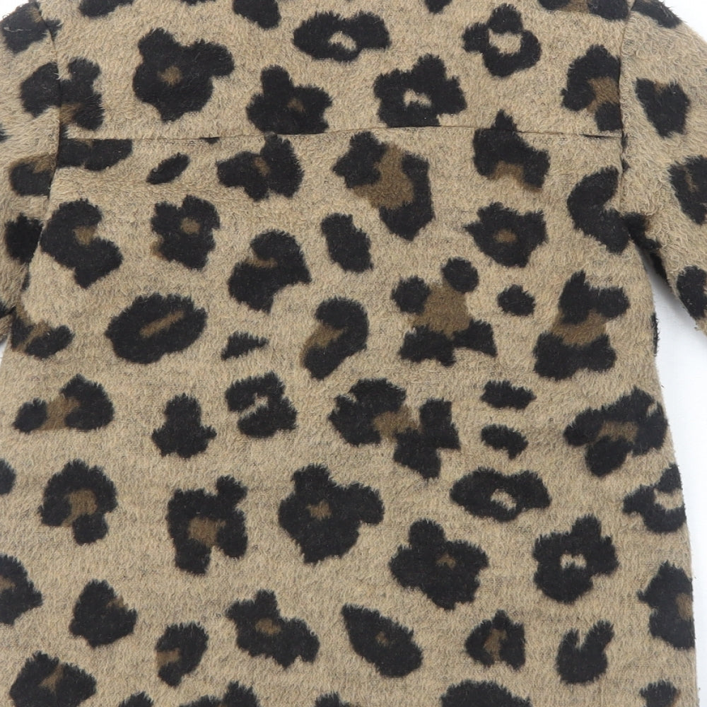 NEXT Girls Brown Animal Print Overcoat Coat Size 6 Years Snap