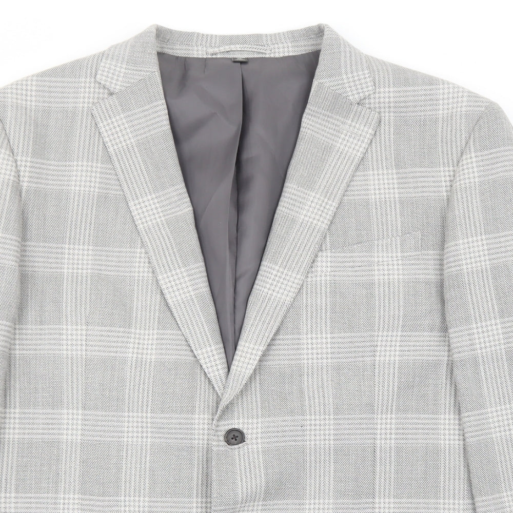 Marks and Spencer Mens Grey Plaid Polyester Jacket Blazer Size XL Regular
