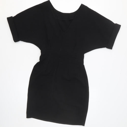 ASOS Womens Black Polyester A-Line Size 8 Scoop Neck Zip