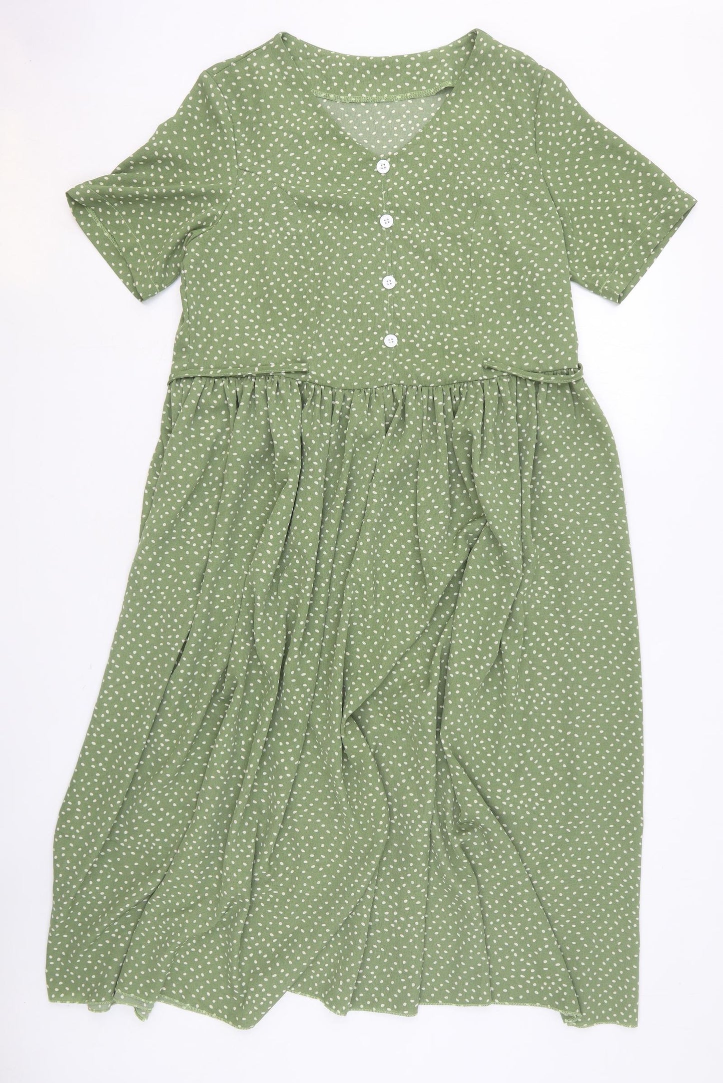 SheIn Womens Green Polka Dot Polyester T-Shirt Dress Size M V-Neck Drawstring