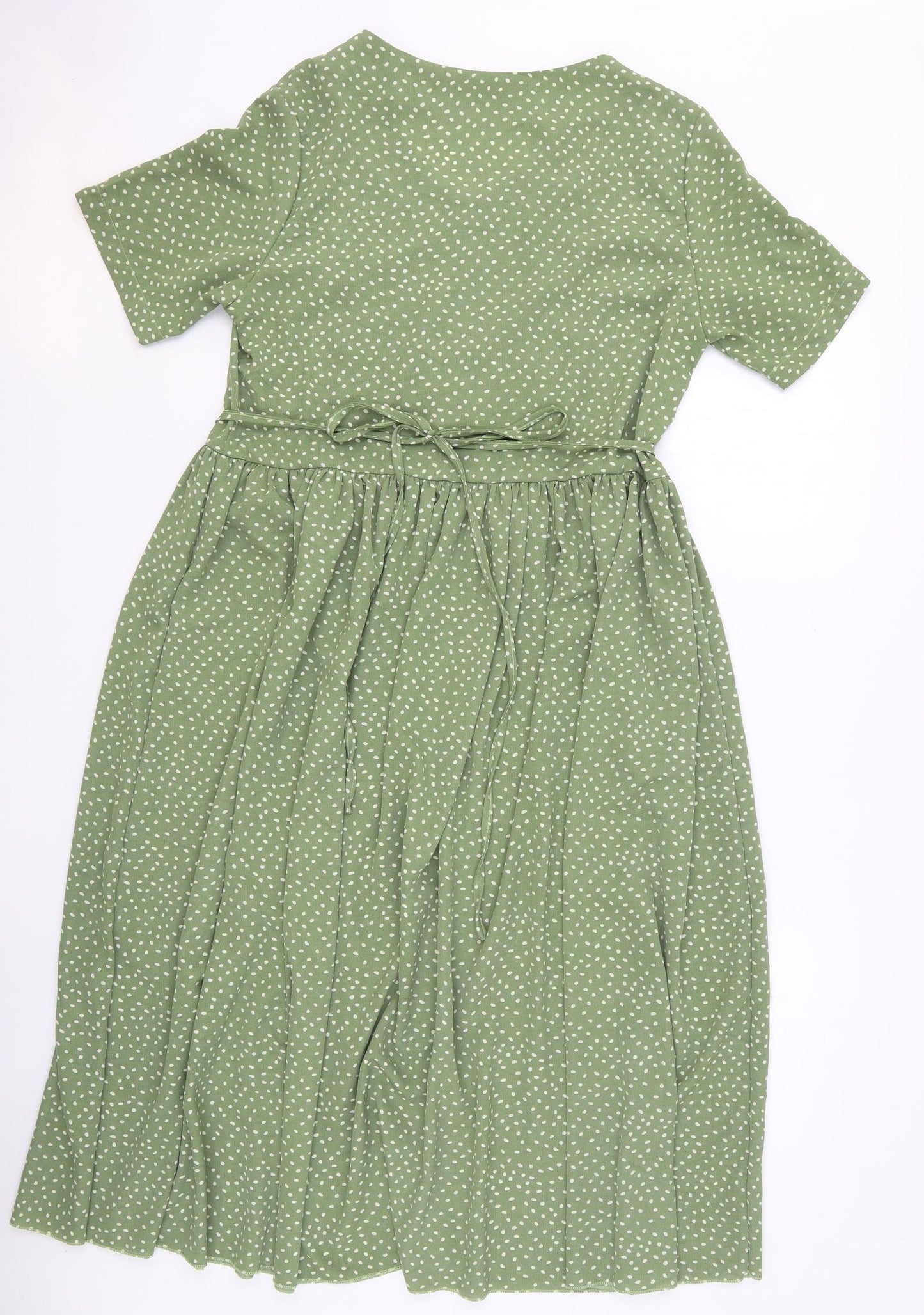 SheIn Womens Green Polka Dot Polyester T-Shirt Dress Size M V-Neck Drawstring