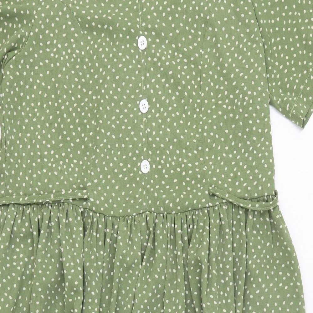 SheIn Womens Green Polka Dot Polyester T-Shirt Dress Size M V-Neck Drawstring
