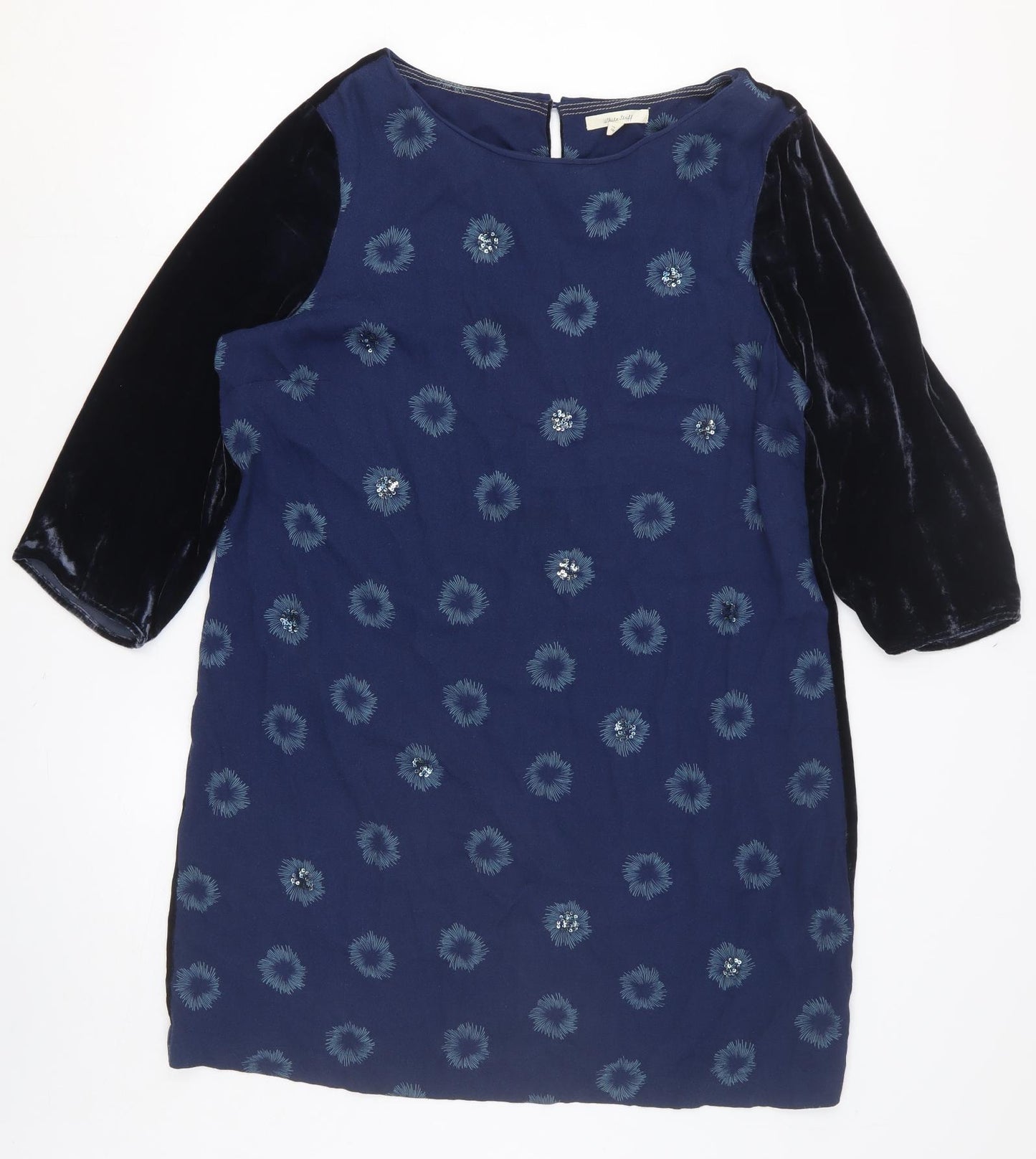 White Stuff Womens Blue Geometric Viscose A-Line Size 18 Round Neck Button