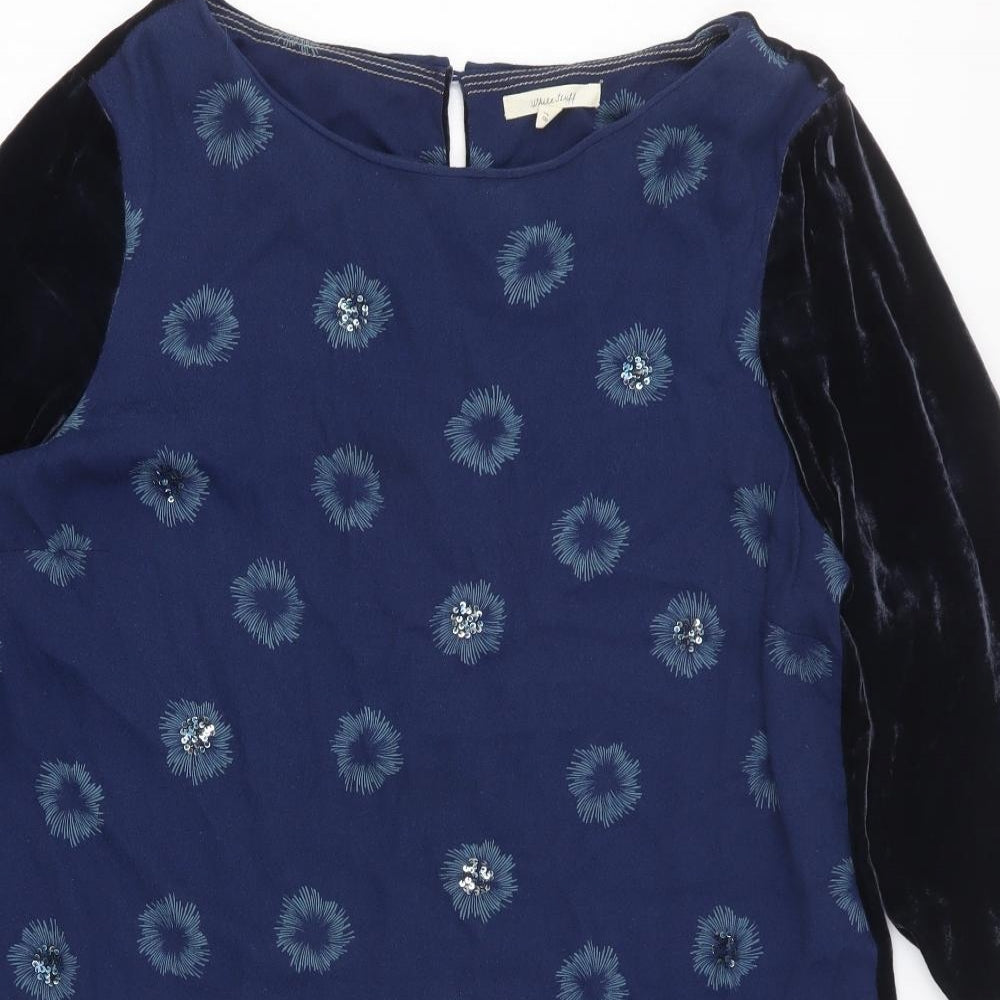White Stuff Womens Blue Geometric Viscose A-Line Size 18 Round Neck Button