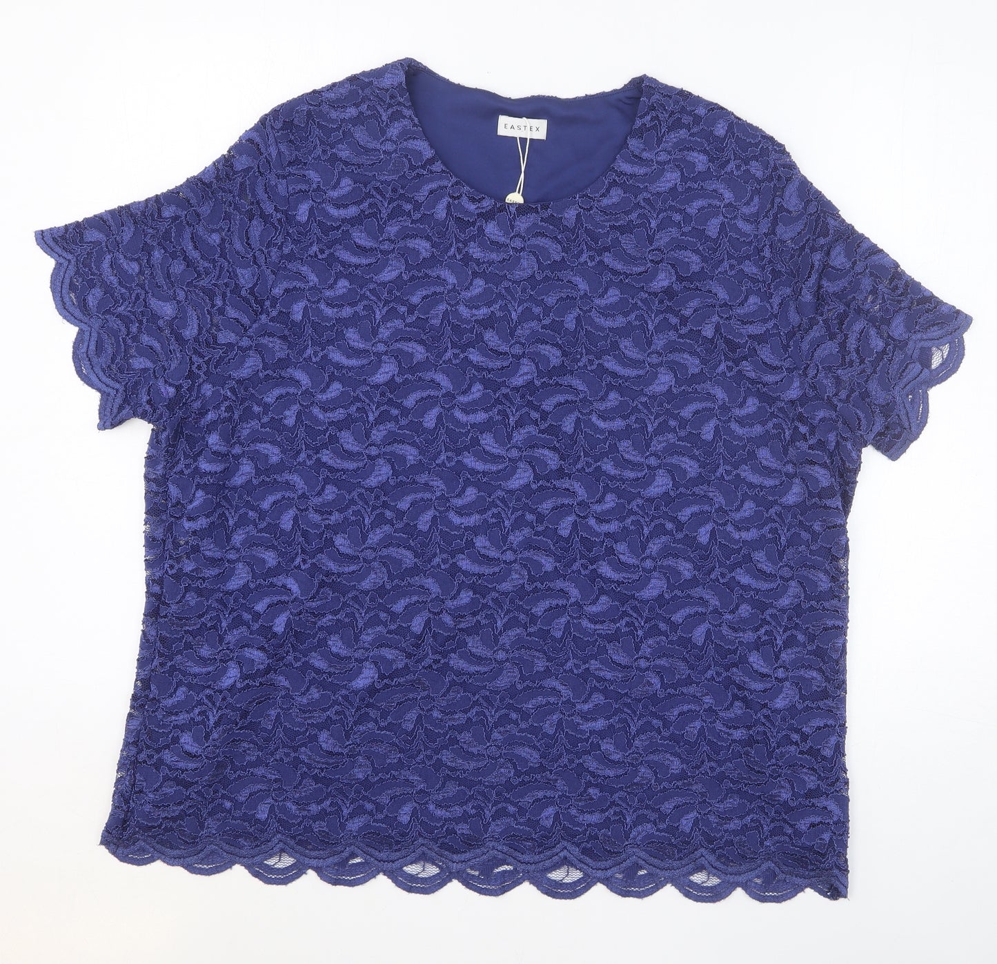 Eastex Womens Blue Floral Polyamide Basic T-Shirt Size 22 Scoop Neck