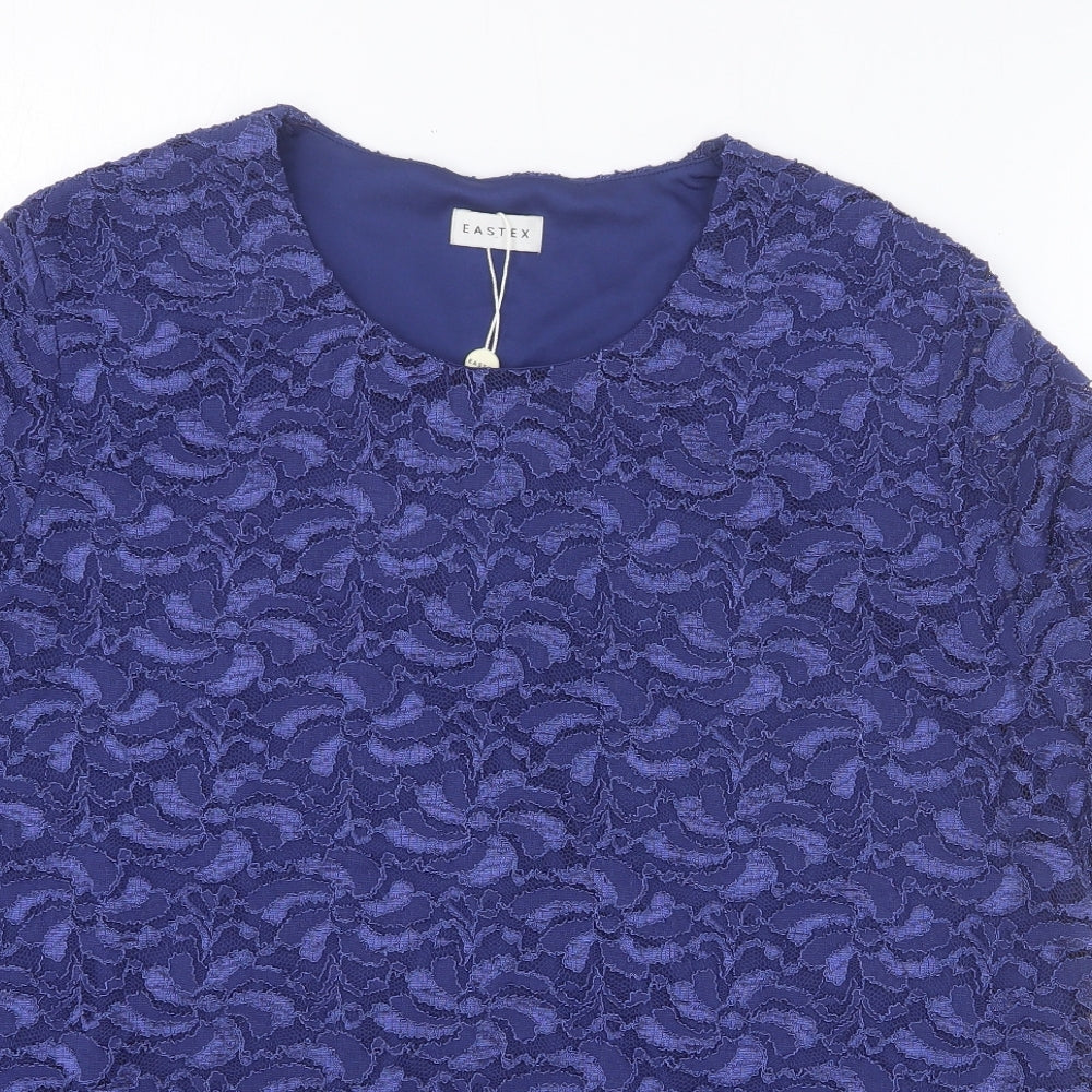 Eastex Womens Blue Floral Polyamide Basic T-Shirt Size 22 Scoop Neck