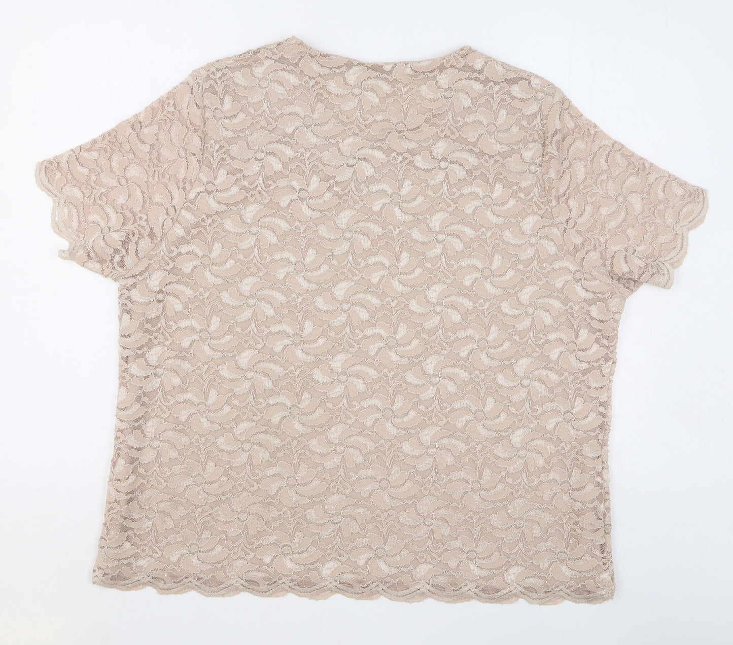 Eastex Womens Beige Floral Polyamide Basic T-Shirt Size 22 Scoop Neck