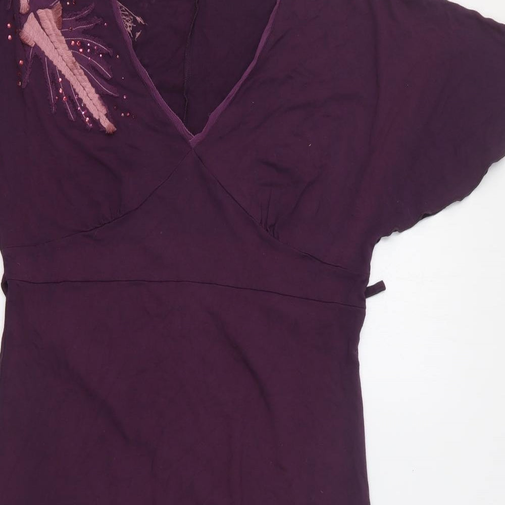 Betty Jackson Black Womens Purple Viscose Trapeze & Swing Size 14 V-Neck Pullover