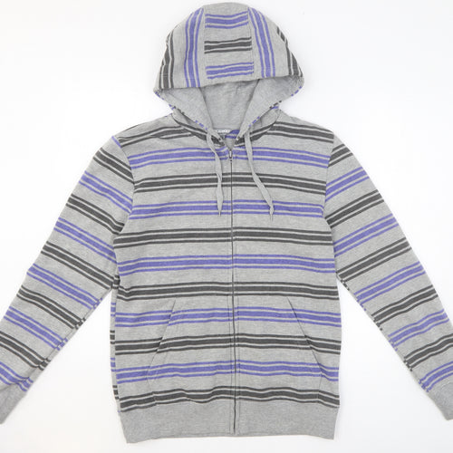 Peacocks Mens Grey Striped Polyester Full Zip Hoodie Size S