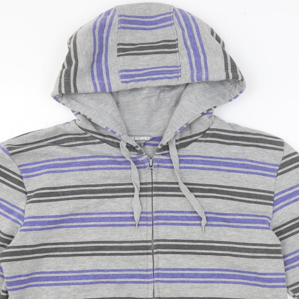 Peacocks Mens Grey Striped Polyester Full Zip Hoodie Size S