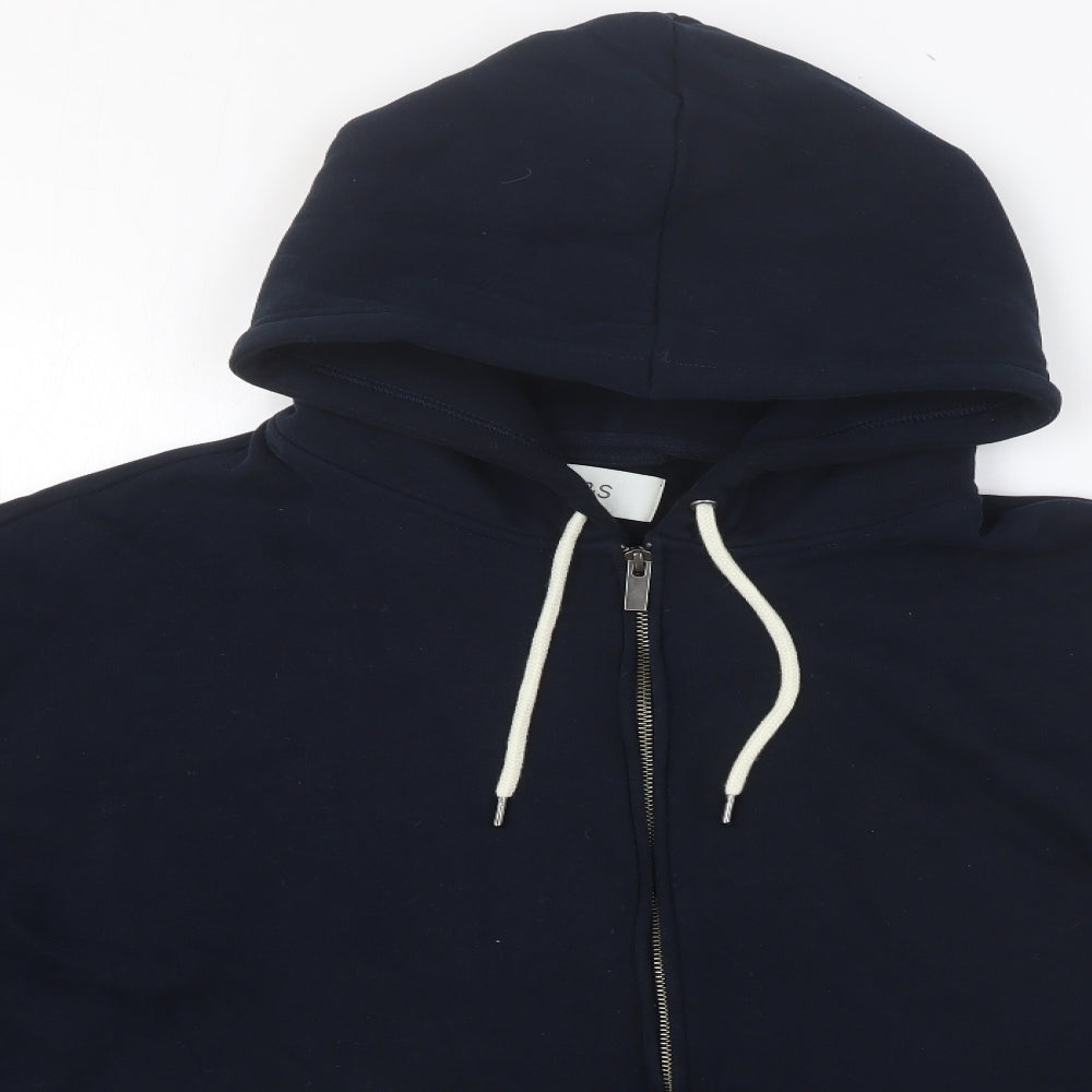 Marks and Spencer Mens Blue Cotton Full Zip Hoodie Size 2XL
