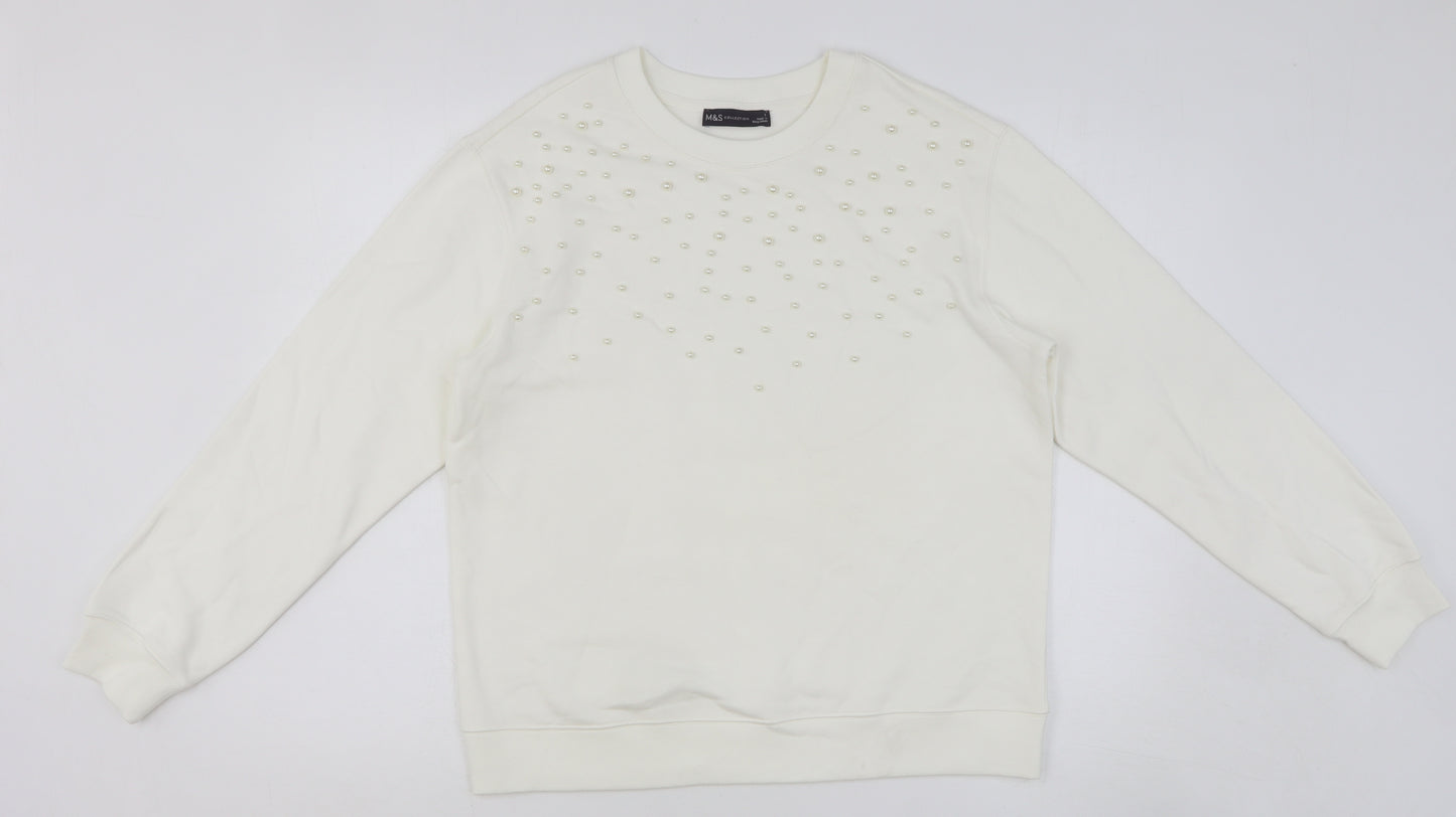 Marks and Spencer Womens White Cotton Pullover Sweatshirt Size S Pullover