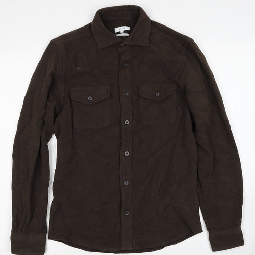 Reiss Mens Brown Cotton Button-Up Size XS Collared Button