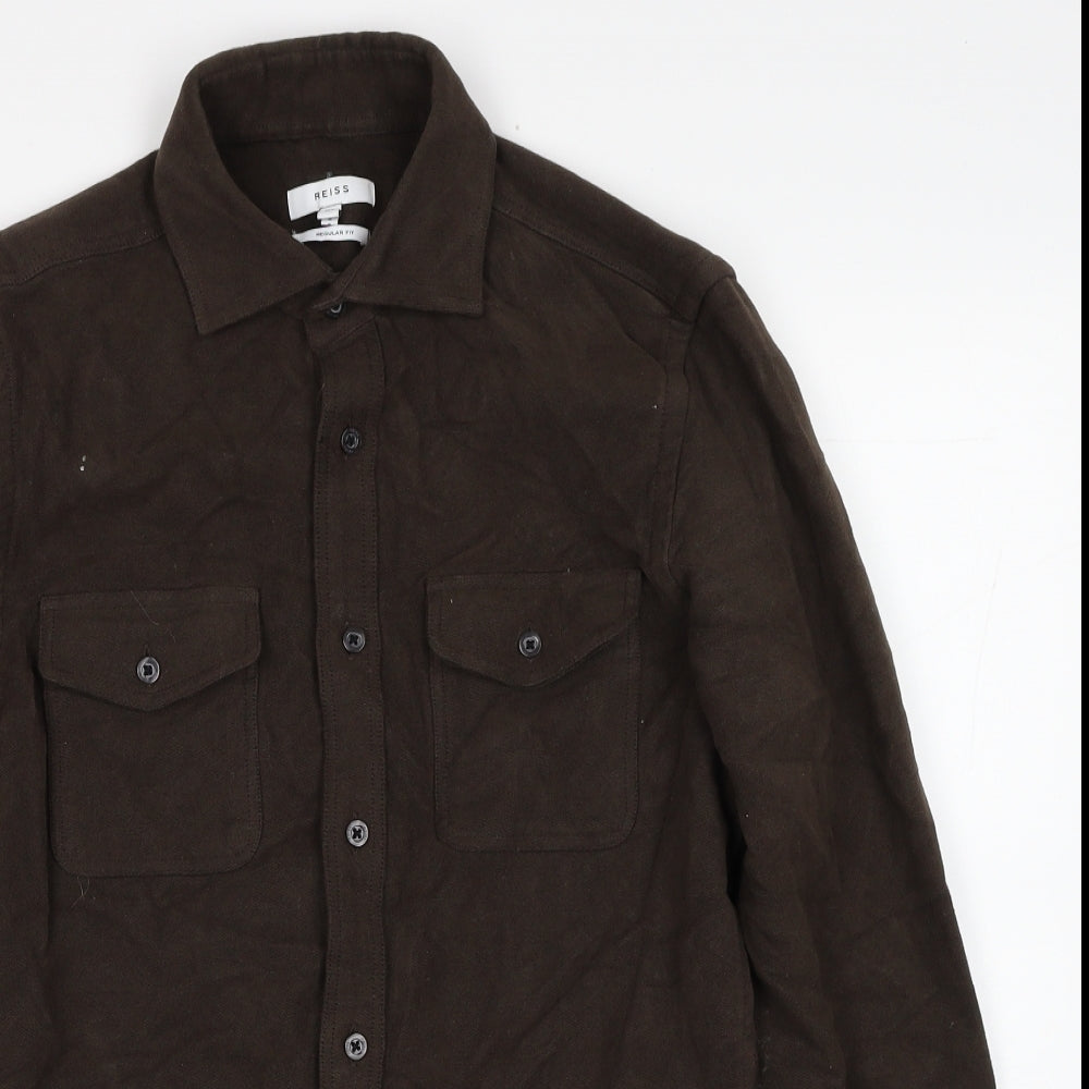 Reiss Mens Brown Cotton Button-Up Size XS Collared Button