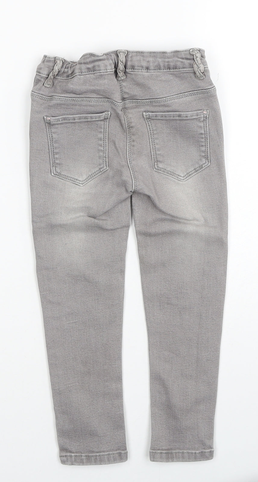 Nutmeg Girls Grey Cotton Skinny Jeans Size 3-4 Years Regular Zip - Floral Detail