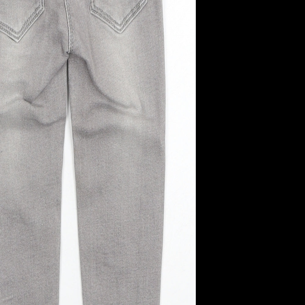 Nutmeg Girls Grey Cotton Skinny Jeans Size 3-4 Years Regular Zip - Floral Detail