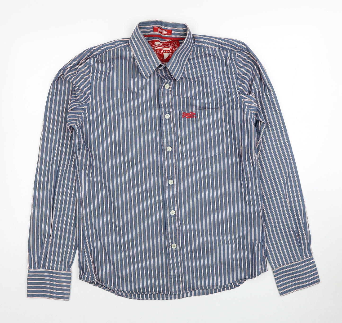Superdry Mens Blue Striped Cotton Button-Up Size L Collared Button