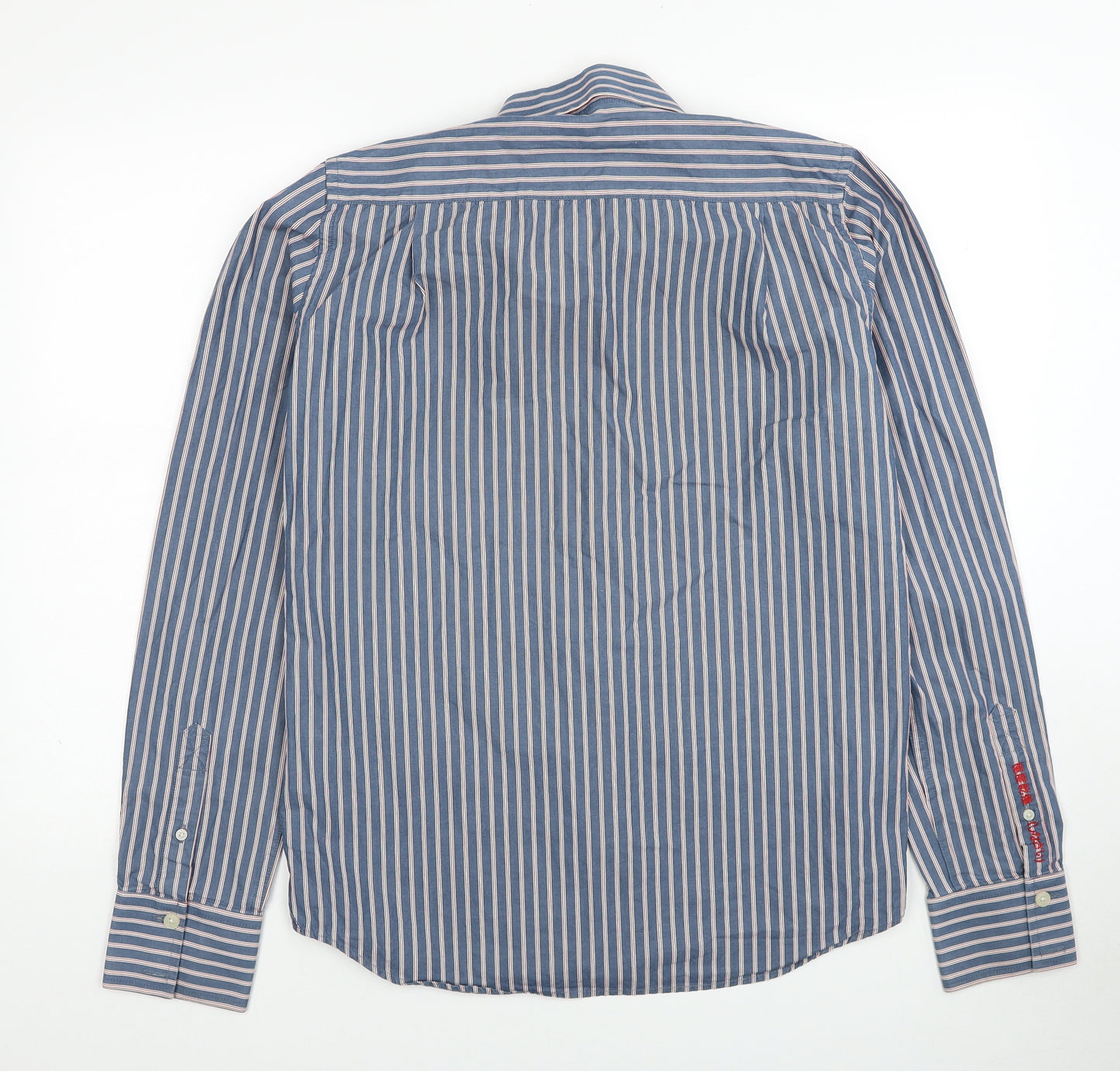 Superdry Mens Blue Striped Cotton Button-Up Size L Collared Button