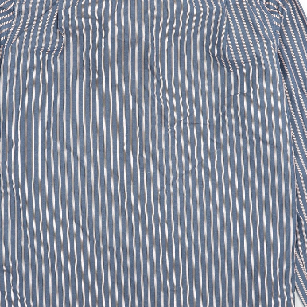 Superdry Mens Blue Striped Cotton Button-Up Size L Collared Button