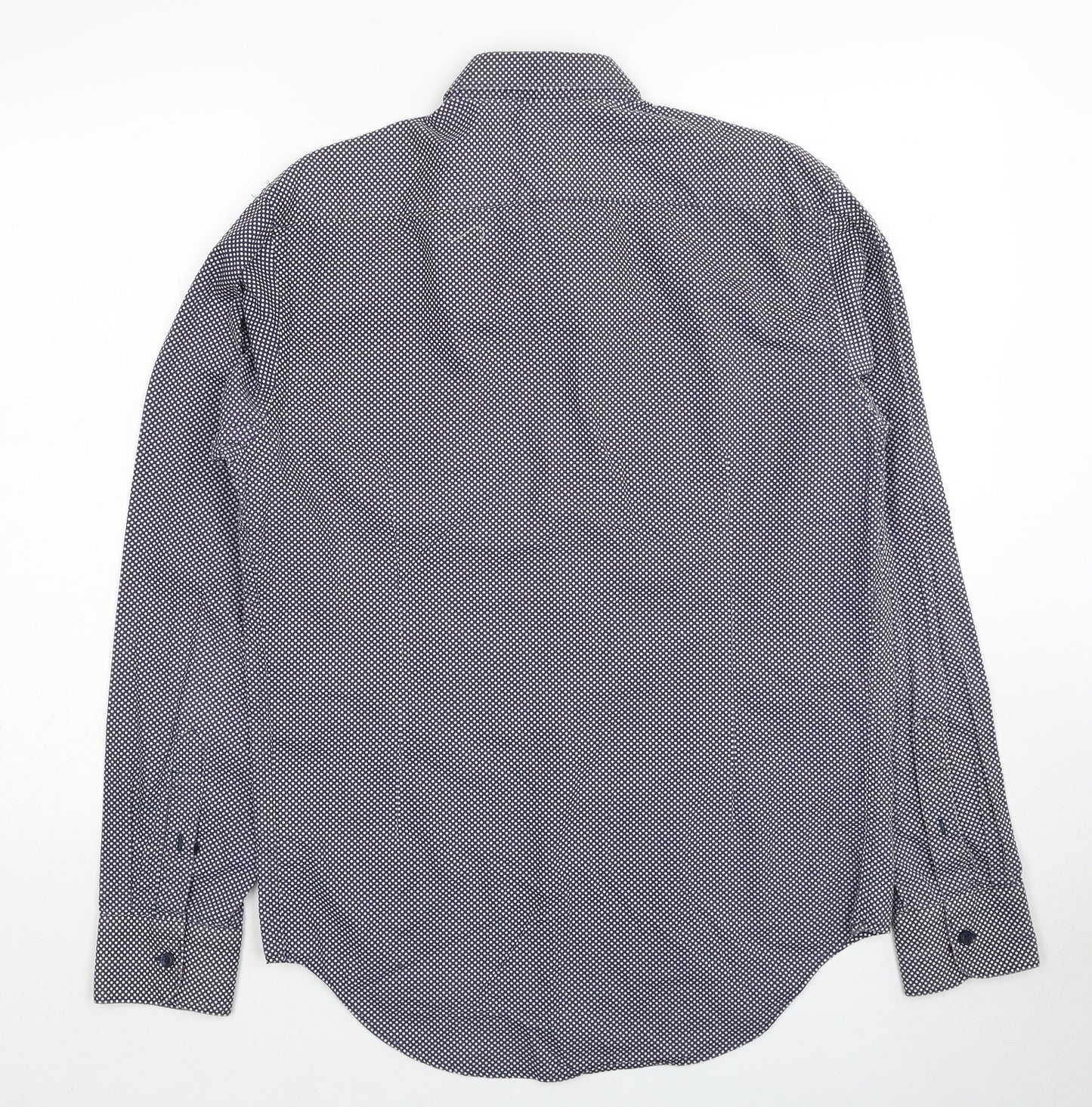 Zara Mens Blue Geometric Cotton Button-Up Size L Collared Button