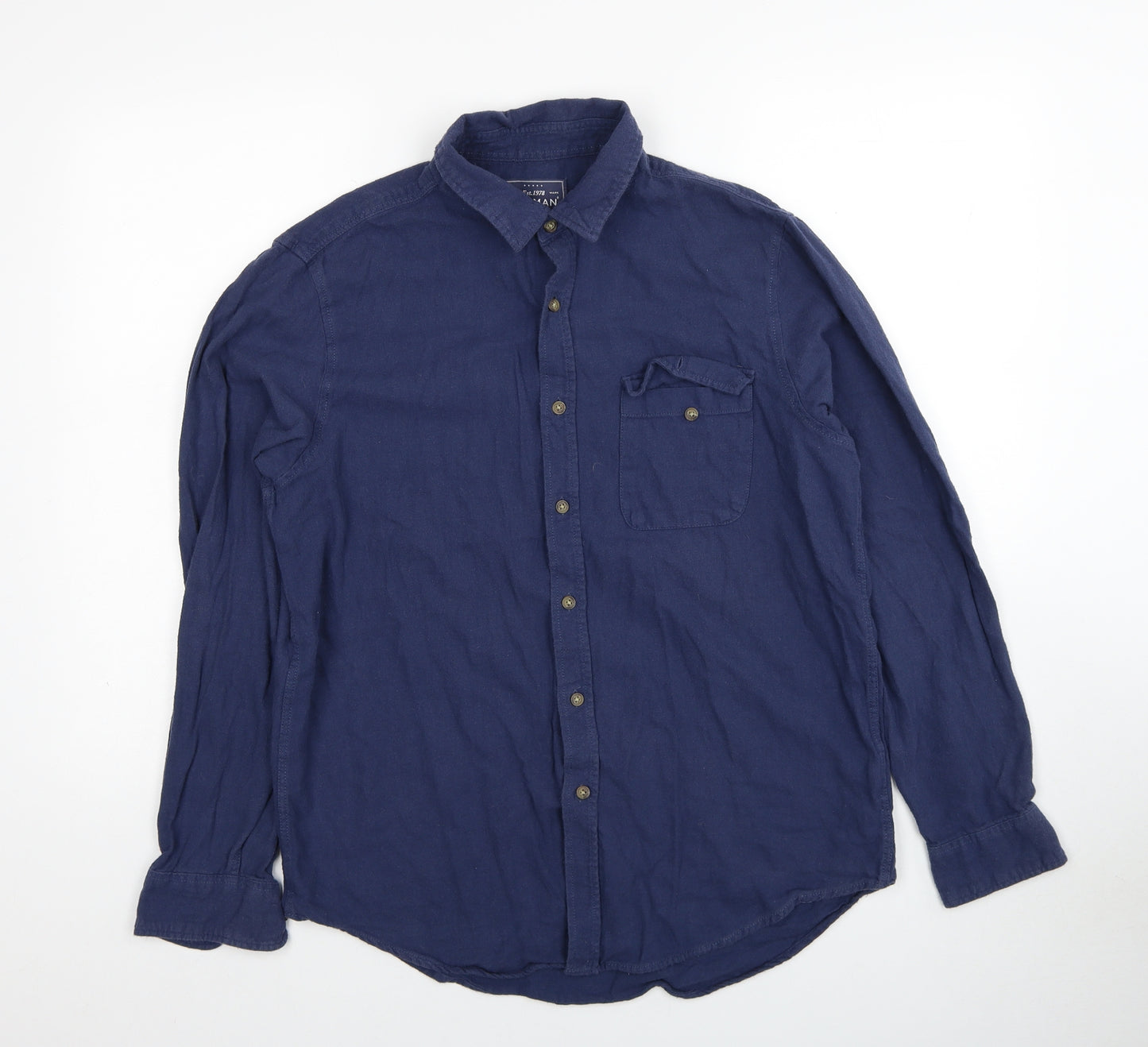 Topman Mens Blue Cotton Button-Up Size L Collared Button