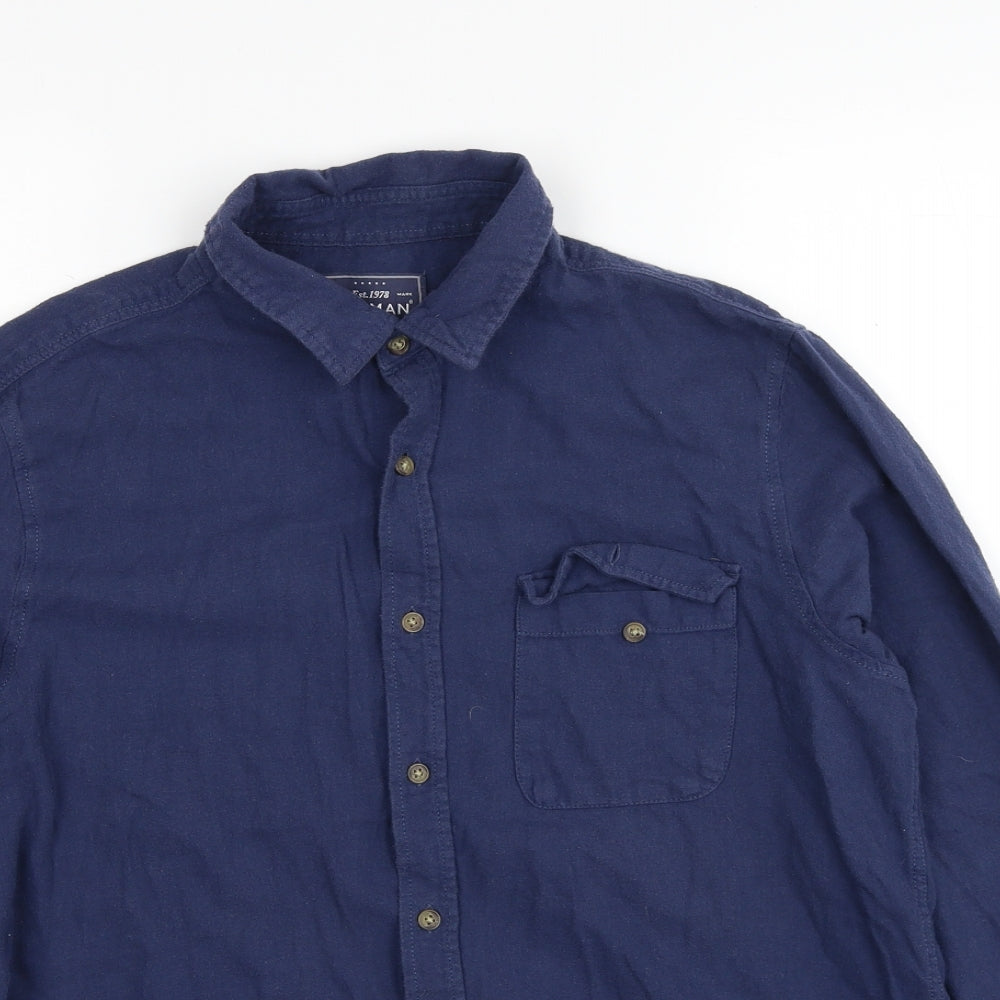 Topman Mens Blue Cotton Button-Up Size L Collared Button