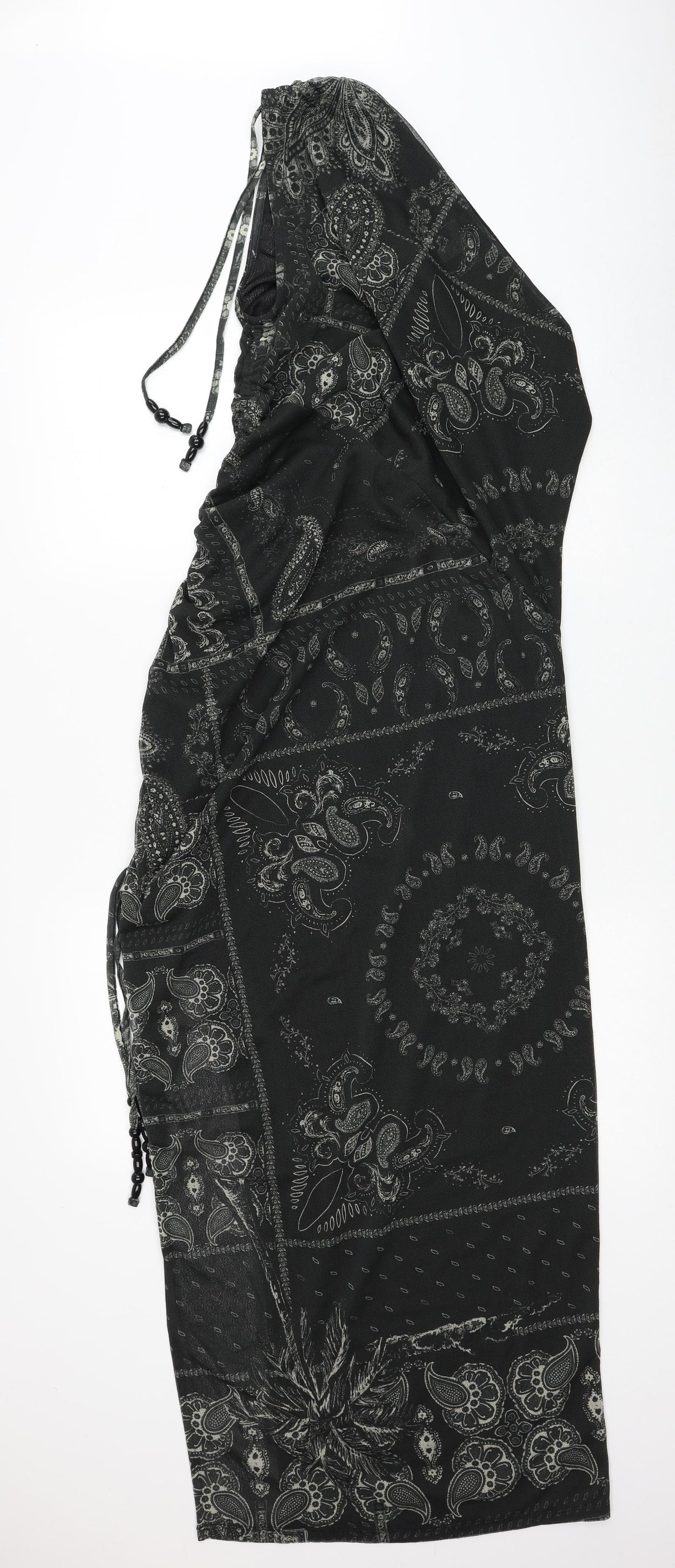 H&M Womens Black Geometric Polyester Bodycon Size L One Shoulder Pullover
