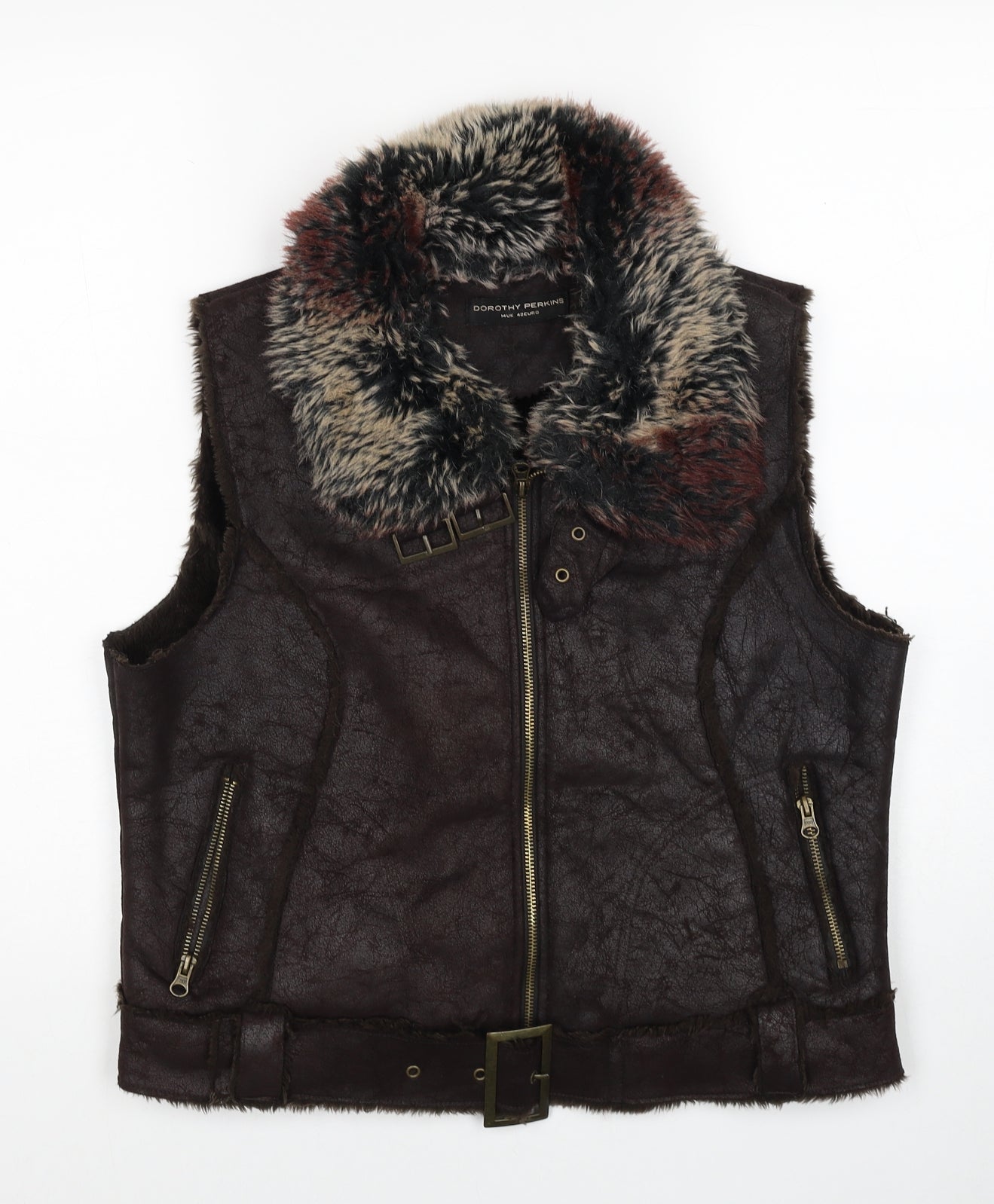Dorothy Perkins Womens Brown Gilet Jacket Size 14 Zip