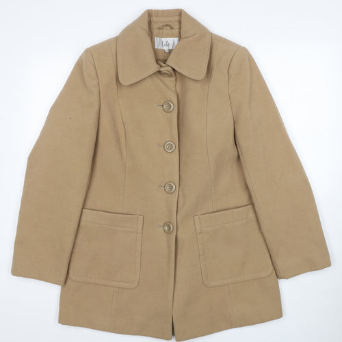 EWM Womens Beige Pea Coat Coat Size 12 Button