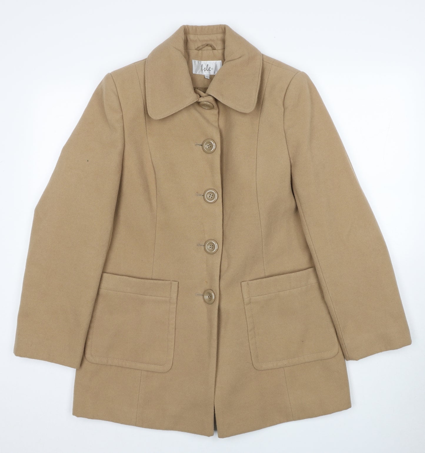 EWM Womens Beige Pea Coat Coat Size 12 Button