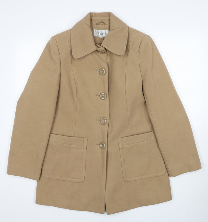 EWM Womens Beige Pea Coat Coat Size 12 Button