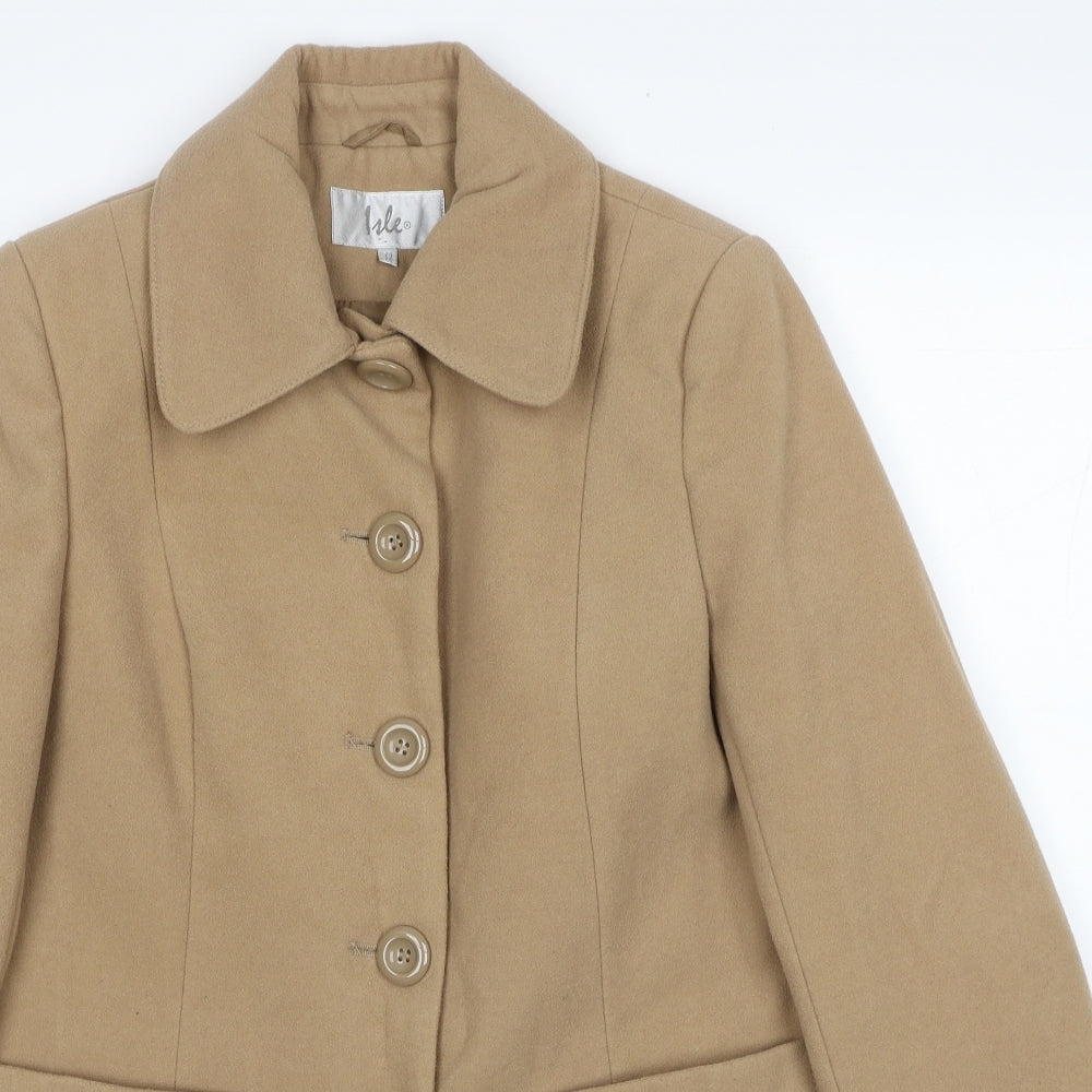 EWM Womens Beige Pea Coat Coat Size 12 Button