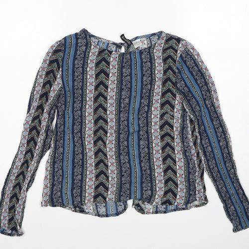 H&M Womens Blue Striped Viscose Basic Blouse Size 8 Round Neck