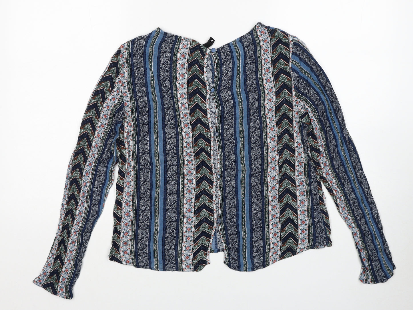 H&M Womens Blue Striped Viscose Basic Blouse Size 8 Round Neck