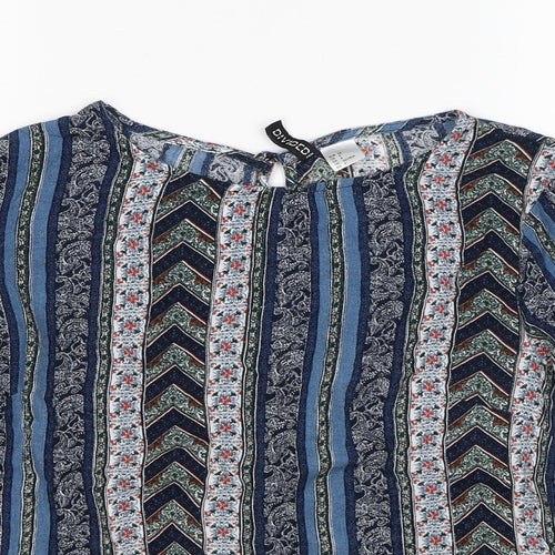 H&M Womens Blue Striped Viscose Basic Blouse Size 8 Round Neck
